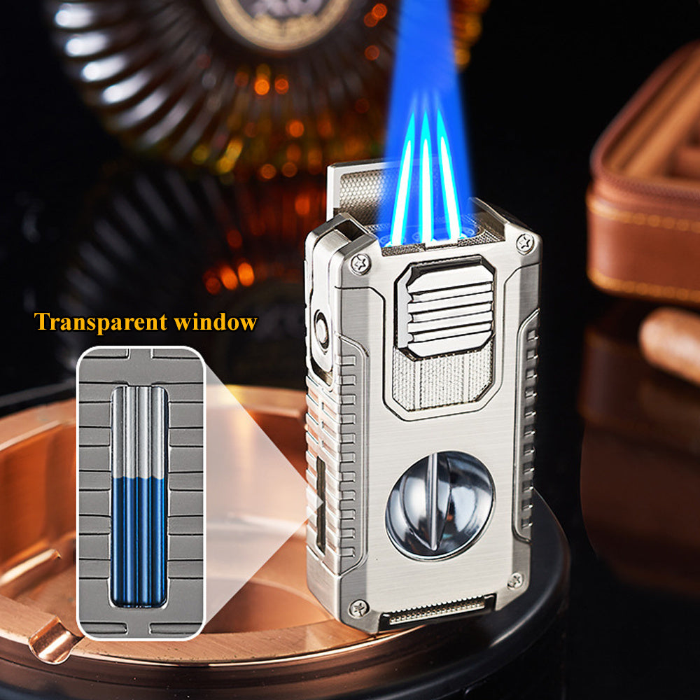5-in-1 Refillable Butane Triple Jet Flame Cigar Lighter