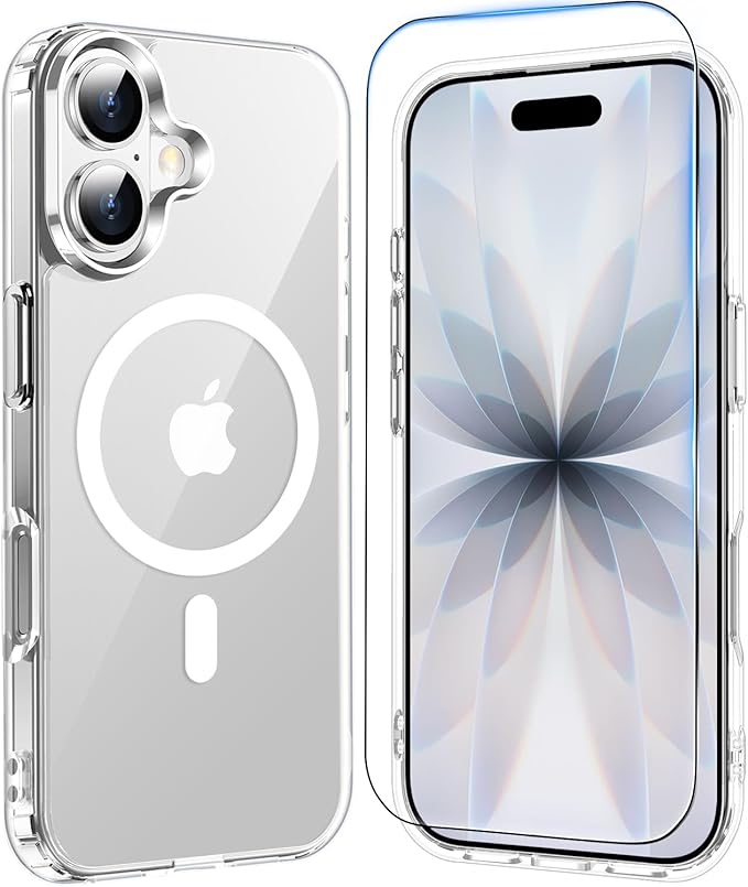Temdan for iPhone 17 Case Clear with Screen Protector, [Compatible with Magsafe][Anti-Yellowing][Military-Grade Protection] Shockproof Slim Magnetic Phone Case 6.3 inch,