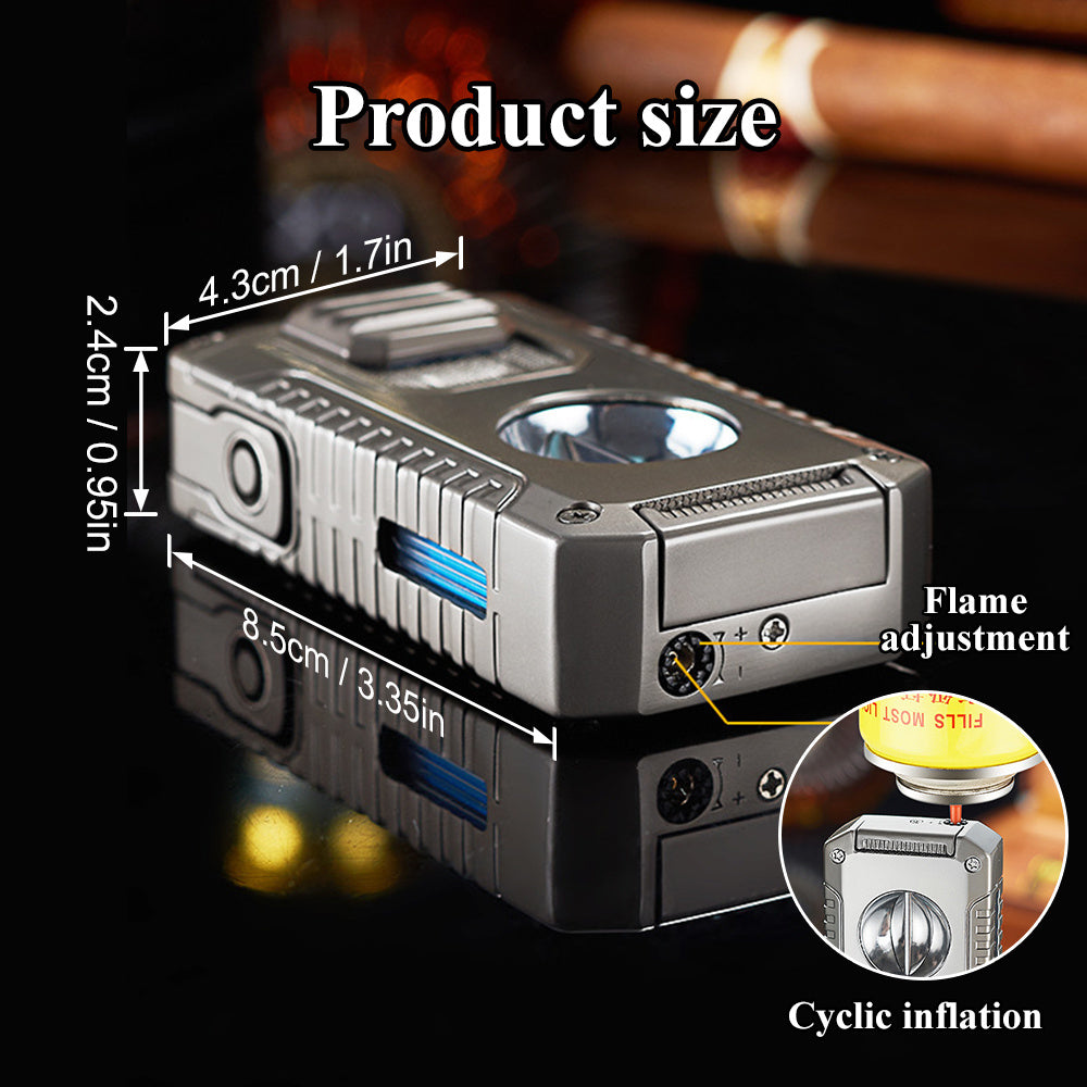 5-in-1 Refillable Butane Triple Jet Flame Cigar Lighter